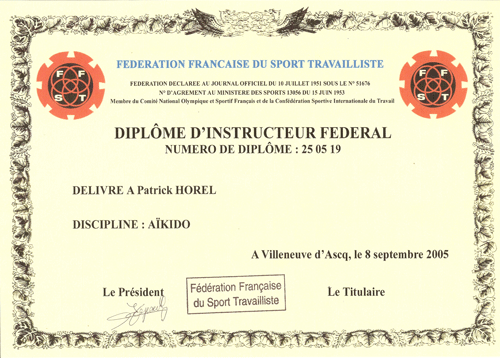 Brevet d'Instructeur Fédéral en Aïkido (2005)