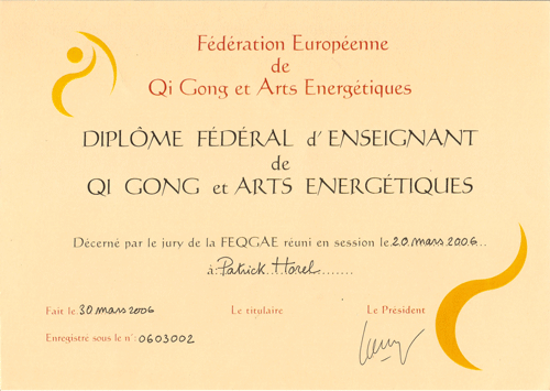 Brevet Fédéral Européen en Qi Gong et Arts Énergétiques (2006)